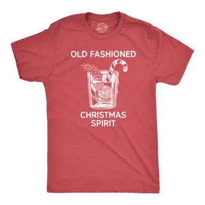 Mens Old Fashioned Christmas Spirit Tee Funny Xmas Mixed Drink Lovers Tee for Guys Mens Funny T Shirts Cool Vintage Fashion T-Shirt Gift Classic Menswear Christmas Apparel for Men Funny Drinking Short Sleeve Red -