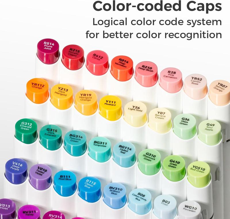 Ohuhu Soft Chisel Alcohol Markers Red Dot Design Award Winner Brush & Soft Chisel Dual Tips Drawing Markers for Artist Beginner Adult Coloring Illustration Sketching -Honolulu S - 24 skin-tone / 48 basic tone / 60 Illustration-color