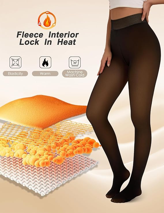 EOJN Women's Fleece Lined Tights Fake Translucent Warm Thermal Pantyhose Sheer Thick Leggings Ladies Under Dress for Winter with Plush Inner Layer,High quality Tights,Soft and Breathable,5 Colours,Normal and Plus size,Stretchy,Everyday,Minimalist,Slim. Sp