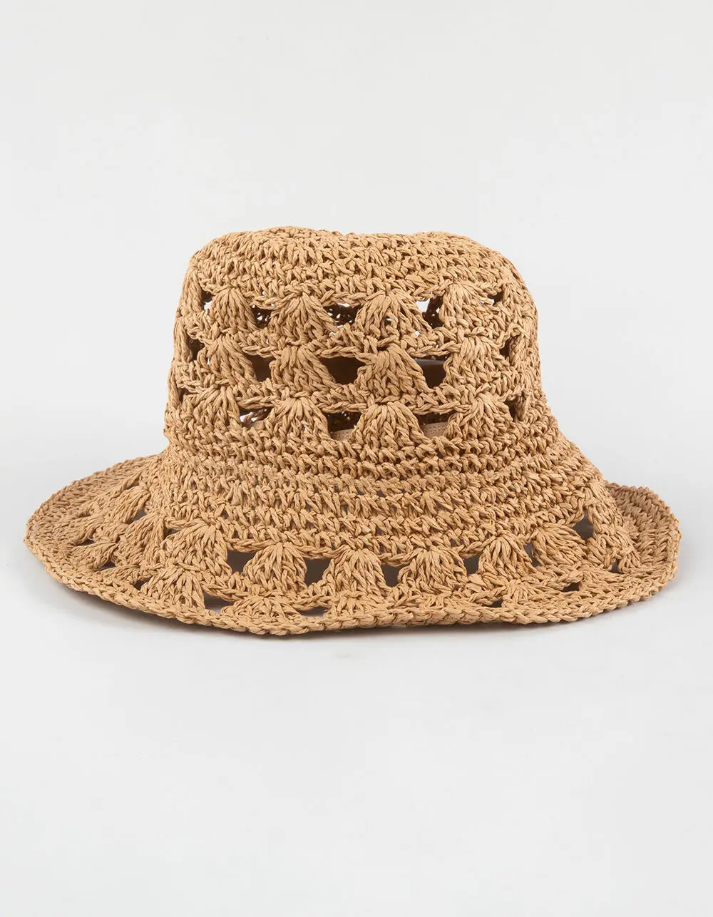Laser Cut Womens Straw Bucket Hat, Khaki