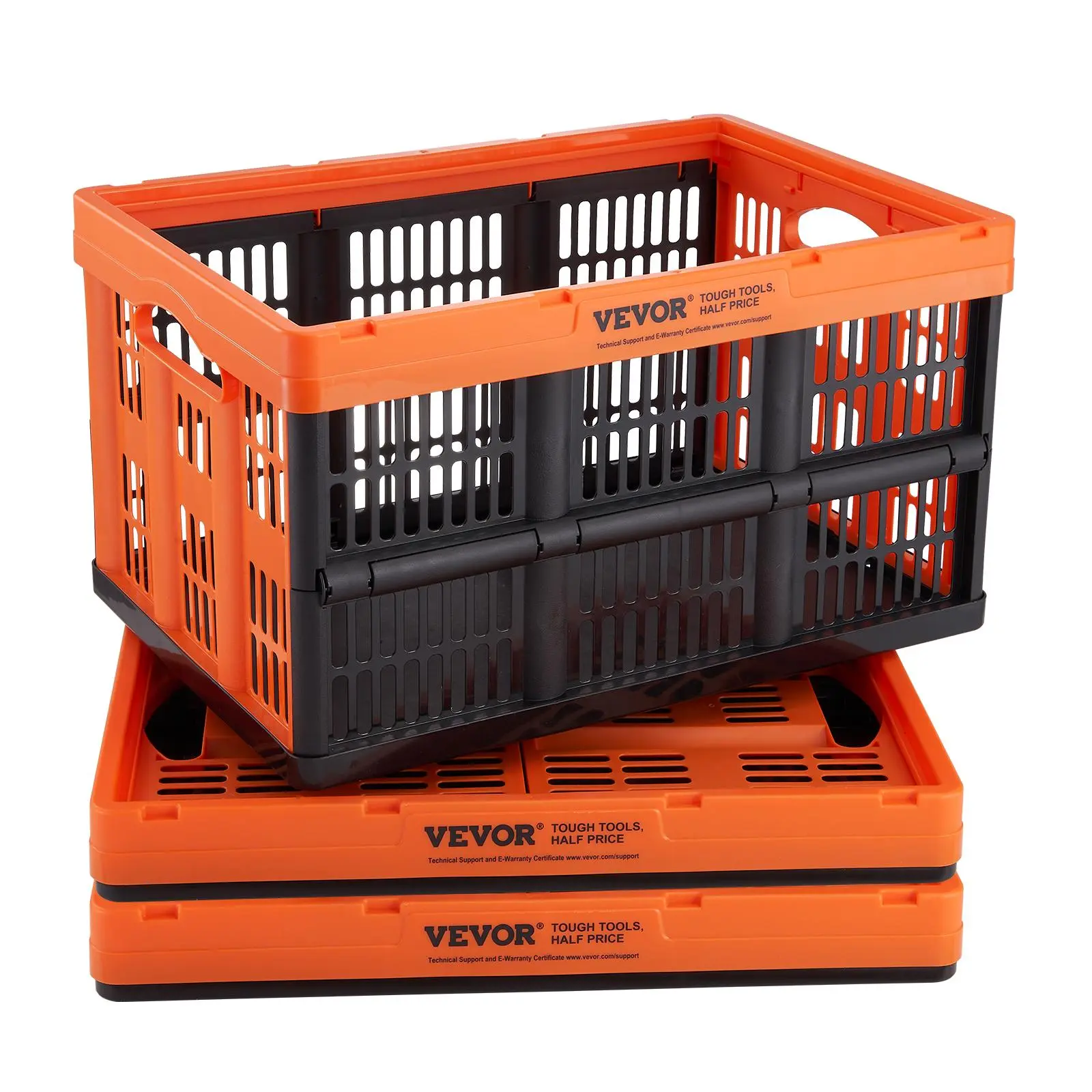 【Father's Day Dad Gift】VEVOR 3-Pack 45L Compact Waterproof Collapsible Plastic Storage Baskets - Cargo Crates with Handles for Balanced Carry, Rustfree Strength, Home & Car Use, Folds Flat for Camping, Portable