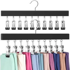 Rust Resistant Metal Clothes Hanger with 12 Clothespins for Yoga Pants Socks Hats Wardrobe Home Storage Space Saving Hanger