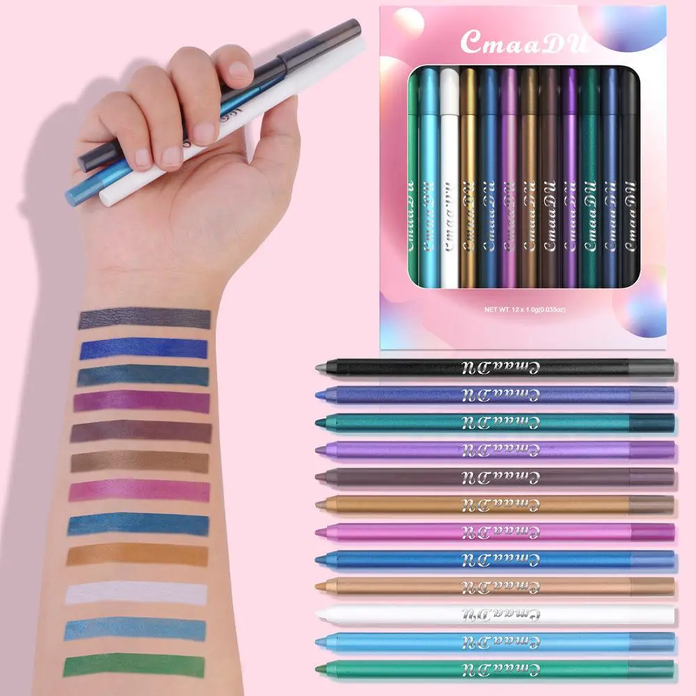 12-color eyeliner gel pencil set Pigmented eyeliner Cosmetic eyeliner stick Waterproof and smudge-proof Matte and pearlescent multi-colors Smooth eyeshadow and eyeliner pencils Gift for friends Makeup Eye Makeup Product