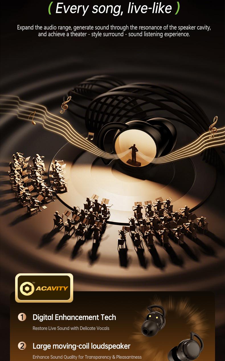 Acer OHR557 Wireless Audio Earphones, Invisible Sleeping Earbuds, Noise Cancelling Headphones for Running, Exercising, Gaming Sports, Electronic Headset Audio, Travel Essentials Bone Conduction Tech Black