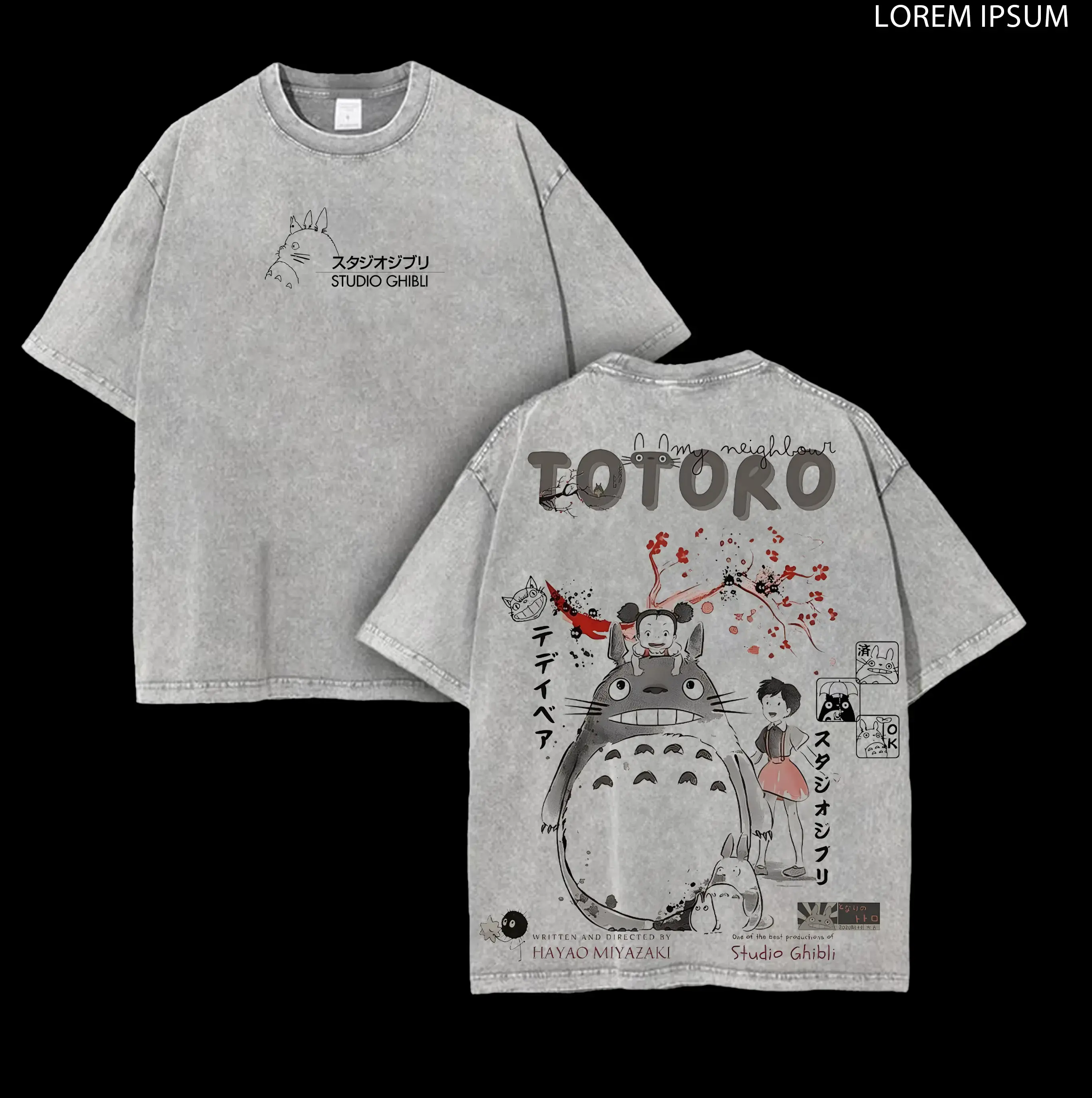 My Neighbor Totoro - Studio Ghibli Anime Double Printed Vintage Washed Tee Unisex Oversize Anime Manga Washed Heavyweight Cotton T-shirt, Gift For Anime Fan, Anime Lover