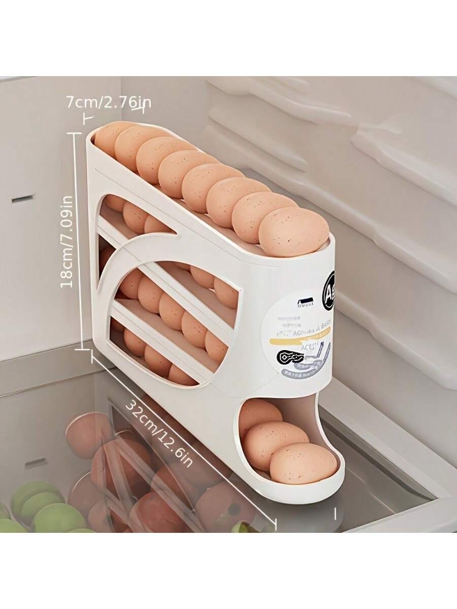 4-layer Rolling Egg Rack with Side Door Design for 30 Eggs Smooth Shiny Surface Convenient Handle Modern Kitchen Accessories Durable Plastic Material