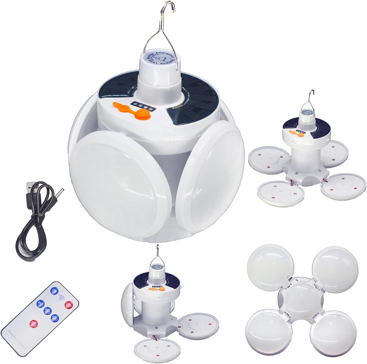 BougeRV Portable Solar Camping Lantern, Foldable Led Football Bulb with Hook, Rechargeable USB Table Flashlights for Home, Office, Tent, Outdoor Emergency Outages Lighting, Camping Gear BougeRV Portable Solar Camping Lantern, Foldable Led Football Bulb with Hook, Rechargeable USB Table Flashlights for Home, Office, Tent, Outdoor Emergency Outages Lighting, Camping Gear