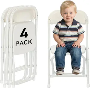4 Pack Kids White Plastic Folding Chair with Metal Frame for Toddler&Children, Lightweight and Stackable Foldable Seats for Indoor, Outdoor, Classrooms, Desks, Parties, Events rental