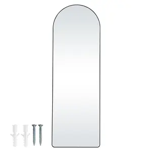 65'' x 22'' Arched Full-Length Mirror - Large Full-Body Dressing Mirror with Aluminum Alloy Frame, Free Standing/Leaning/Hanging/Wall-Mounted, Black - Ideal for Living Room & Bedroom