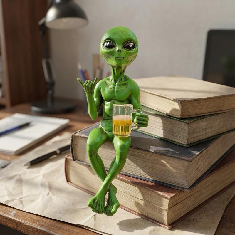Alien Design Beer-Drinking Statue, 1 Box Fun & Humorous Outer Space Decor, Alien Figurine with Beer Mug, Ideal Gift for Sci-Fi Fans, Ornaments