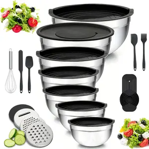 23PCS Premium Stainless Steel Nesting Mixing Bowls Set | with Lids, Graters, Whisk & All-in-One Baking Utensils
