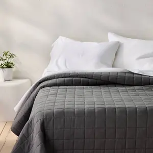 King Heavyweight Linen Blend Quilt Dark Gray - Casaluna: Rayon & Cotton, OEKO-TEX Certified, Machine Washable