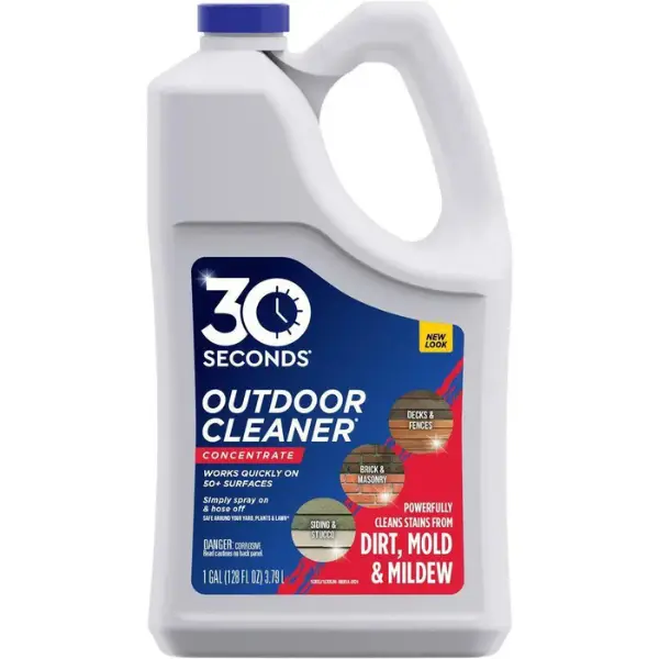30 Seconds 1 Gal Outdoor Cleaner Concentrate - Household Instant/Overtime Treatment for Roofs, Decks, Siding - Kills Moss, Lichen - Removes Algae, Mold, Mildew Stains - No Pressure Washing, Safe for Plants, Patio Furniture, Landscaping