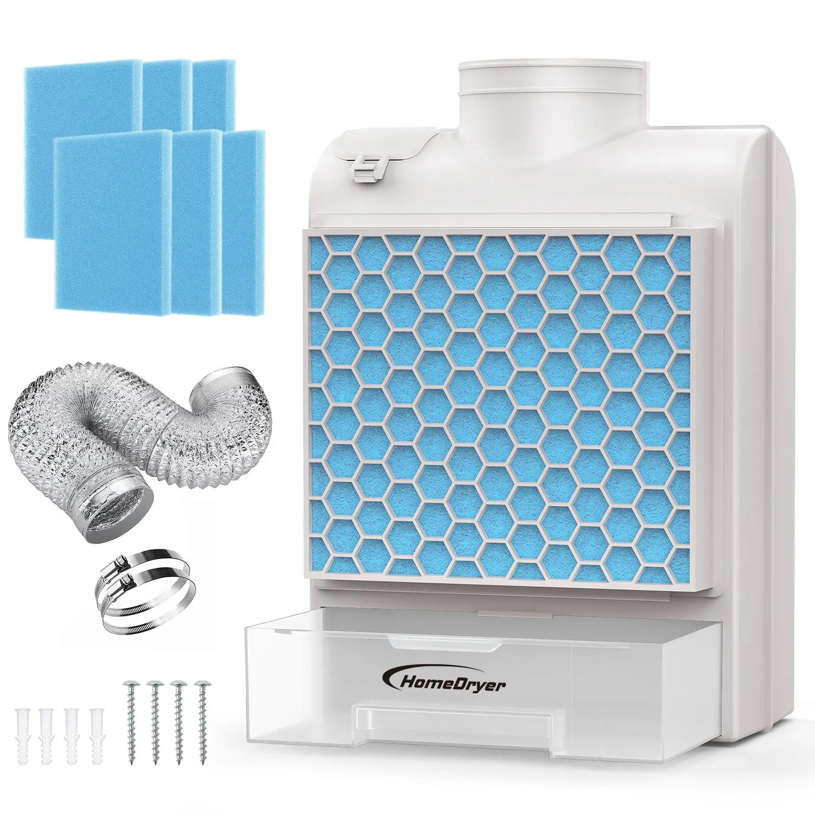 3-in-1 Indoor Vent Drying Dryer Box Kit for Electric Dryers - Lint Buster Box, Polyester Filter, Power-Saving Air Freshener, Water Drawer System, 5 Extra Filters