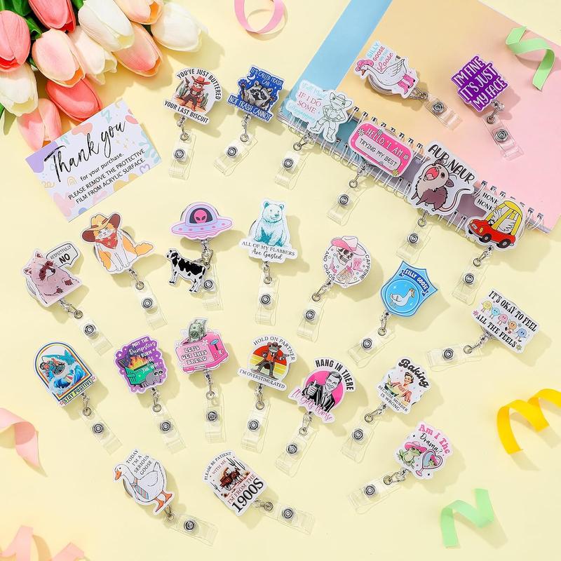 36/24/12/10 Pcs Funny Badge Reels for Nurses Cute Acrylic ID Badge Holder with Retractable Name ID Clip Bulk Badge Reel Accessories for Doctors Teachers Nursing Students Coworkers Medical Assistants New Grad Nurse Onboarding Gifts, Clinical Essentials