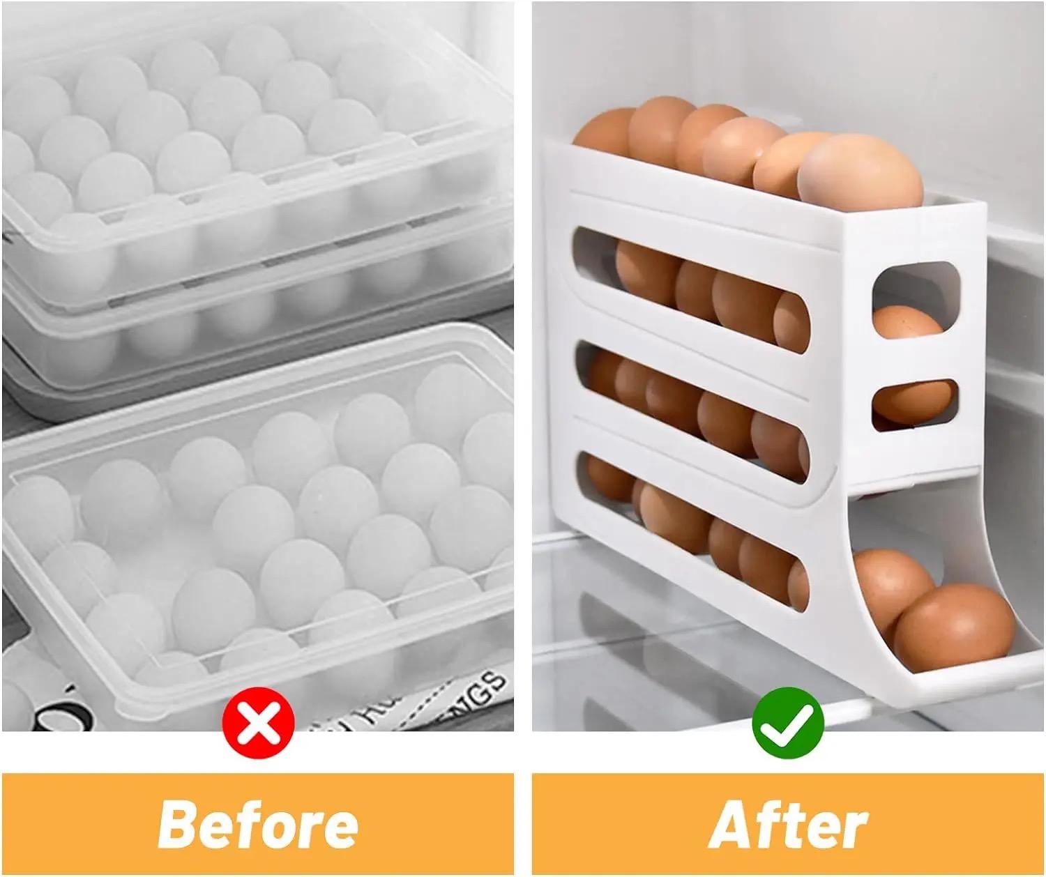 4-layer Egg Storage Box, Refrigerator Organizer Storage Automatic Egg Rolling Rack, Large CapacityRefrigerator Special Egg Holder Storage  Kitchen