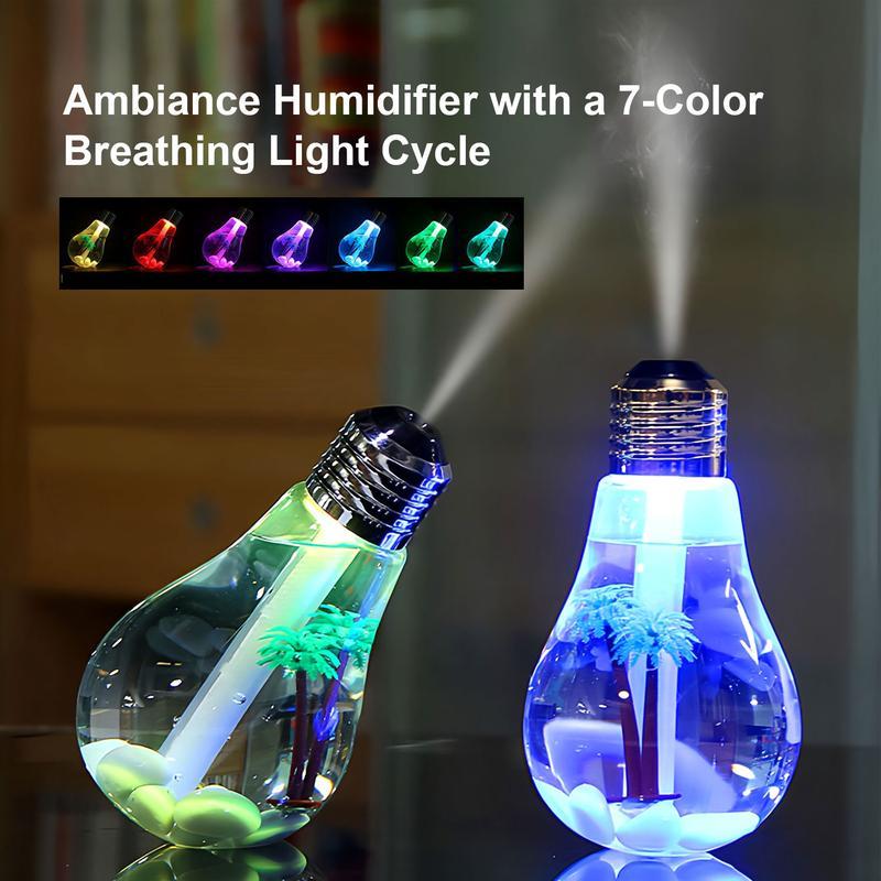 [Holiday Haul] 7-Color Auto-Changing Bulb Humidifier: 400ml Aroma Diffuser with Decorative PET Insert, 6H Quiet Mist, Essential Oil Diffuser for Home Office Yoga, Mood Light | Control: Hold 3s for Light (Auto-Cycle), Press Once for Mist