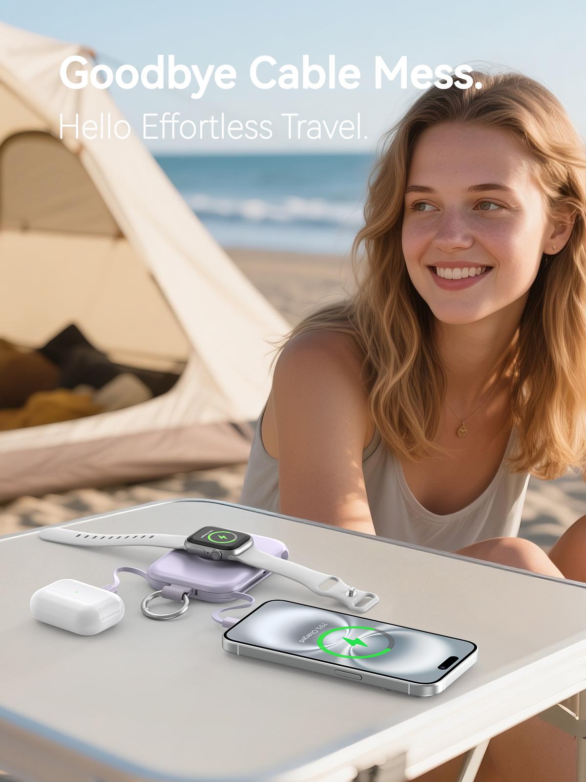 RORRY CharmGo Portable Charger 5000mAh Portable Charger Power Bank with Built-in Cables Travel Keychain Battery Pack for Apple Watch Ultra/11/10/9/8/7/6/SE iPhone Air/17/16/15/14/13/12 Gadgets Compact Device Charging SpringStatements