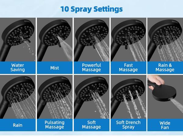 Anylock Upgraded 5-spray 13'' Shower Head for Easy Reach, High Pressure Rainfall Showerhead Combo with 10-mode Handheld Spray, 12'' Extension Arm, 4-way Diverter, 71'' Hose, Showerhead Holder, Black