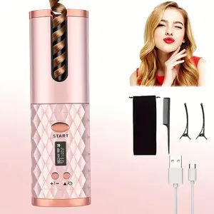 Cordless Automatic Curling Device,Travel-Friendly,Featuring 6 Heat Settings,an LCD Screen,Rechargeable Via USB,Quick,And an Auto Shut-Off Function,Perfect for Hairstyling,Ideal for Valentine's Day Or Birthday Presents Chargeable