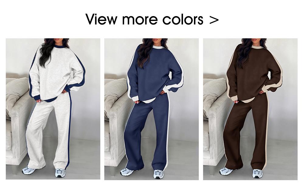 Aleumdr Women's 2 Piece Outfit Fleece Sweatsuit Casual Lounge Matching Sets Crewneck Loose Fit Cozy Sweatshirt & Straight Leg Sweatpants Womenswear Clothes Chic SpringStatements