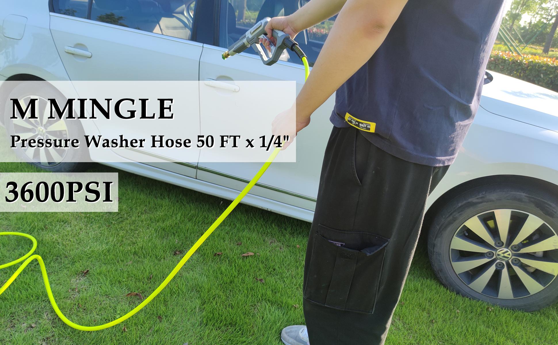 M MINGLE Pressure Washer Hose 50 FT x 1/4" - Replacement Power Wash Hose with Quick Connect Kits - High Pressure Hose with M22 14mm Fittings - 3600PSI