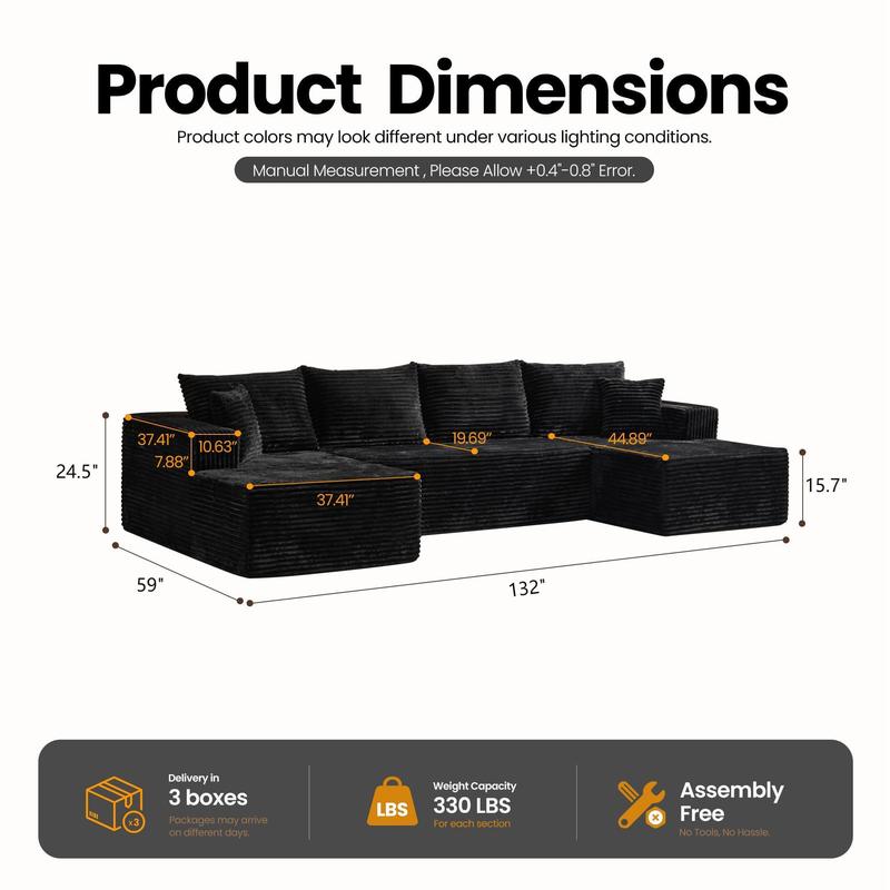 【Valentine's Day Sales】133‘’ U-Shaped Corduroy Modular Sofa Cloud Style Oversized 5-Seater with Chaise Pillows Included No Assembly Required Convertible Space-Saving for Living Room Bedroom Office Indoor Furniture Sets Christmas - Boneless Sectional Couch 【Valentine's Day Sales】133‘’ U-Shaped Corduroy Modular Sofa Cloud Style Oversized 5-Seater with Chaise Pillows Included No Assembly Required Convertible Space-Saving for Living Room Bedroom Office Indoor Furniture Sets Christmas - Boneless Sectional Couch