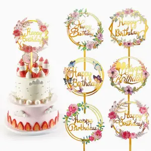 6pcs, Happy Birthday Cake Topper, Multi-Patterned Acrylic Cupcake Topper For Birthday Cake Decoration Party pans tiktokshopspringglowup