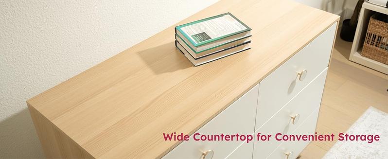 White Dresser for Bedroom, 6 Drawer Dressers with Solid Wood Legs, Baby Dresser for Nursery & Kids, Storage for Clothes and Baby Essentials