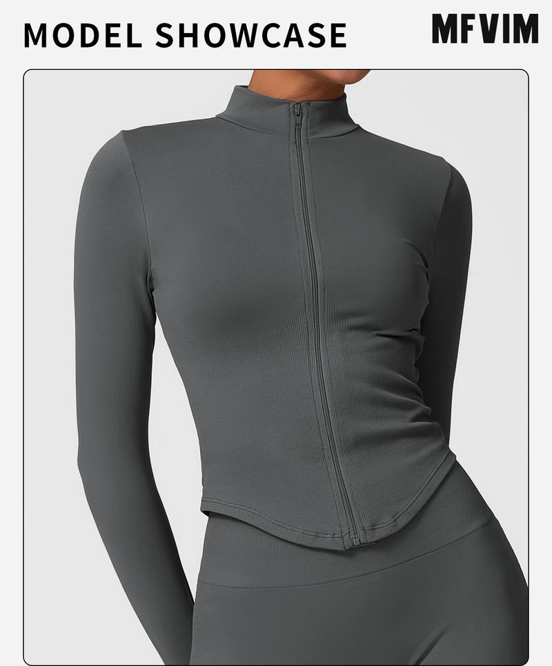 MFVIM Women's Short-Sleeved Sports Jacket with Zipper Hood, Running Sports Jacket, Slim-Fit Long-Sleeved Yoga Top Quick Dry Breathable Fabric Athletic Techwear Athleisure Style