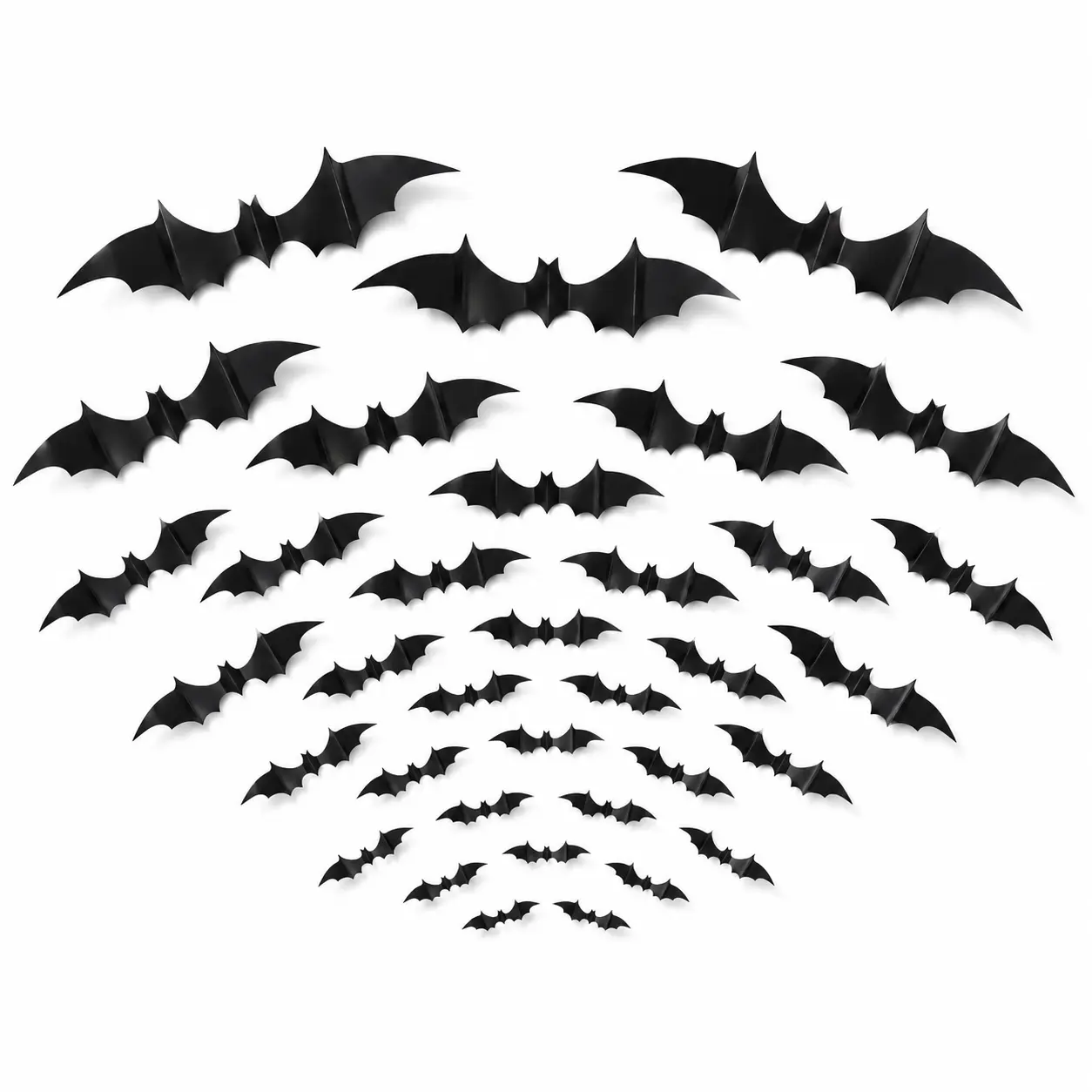 60 Pcs Assorted Bat Silhouette Wall Decor Set, Reusable Stick-On Holiday Ornaments For Halloween Indoor & Window Styling