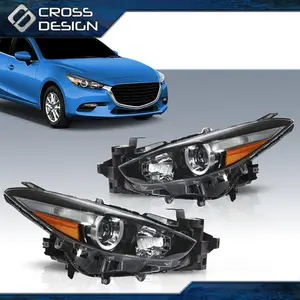 CROSSDESIGN Fit For 17-18 Mazda 3 Headlights Headlamps Halogen Set Driver & Passenger Side