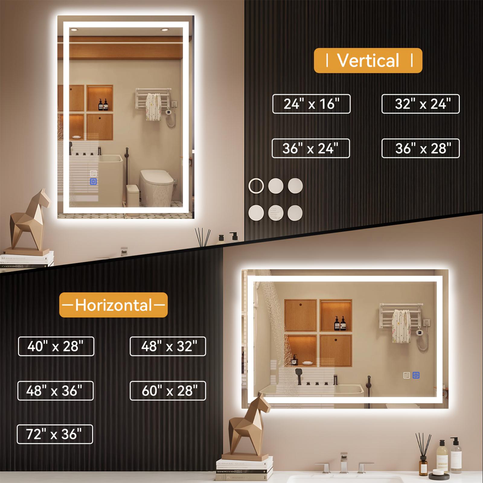 GALENTAL LED Bathroom Mirror with Lights Over Sink Dimmable Touch Control 3-Color Options Wall Mounted Defogging Memory Timing Tempered Glass Modern White Decor Home Interior