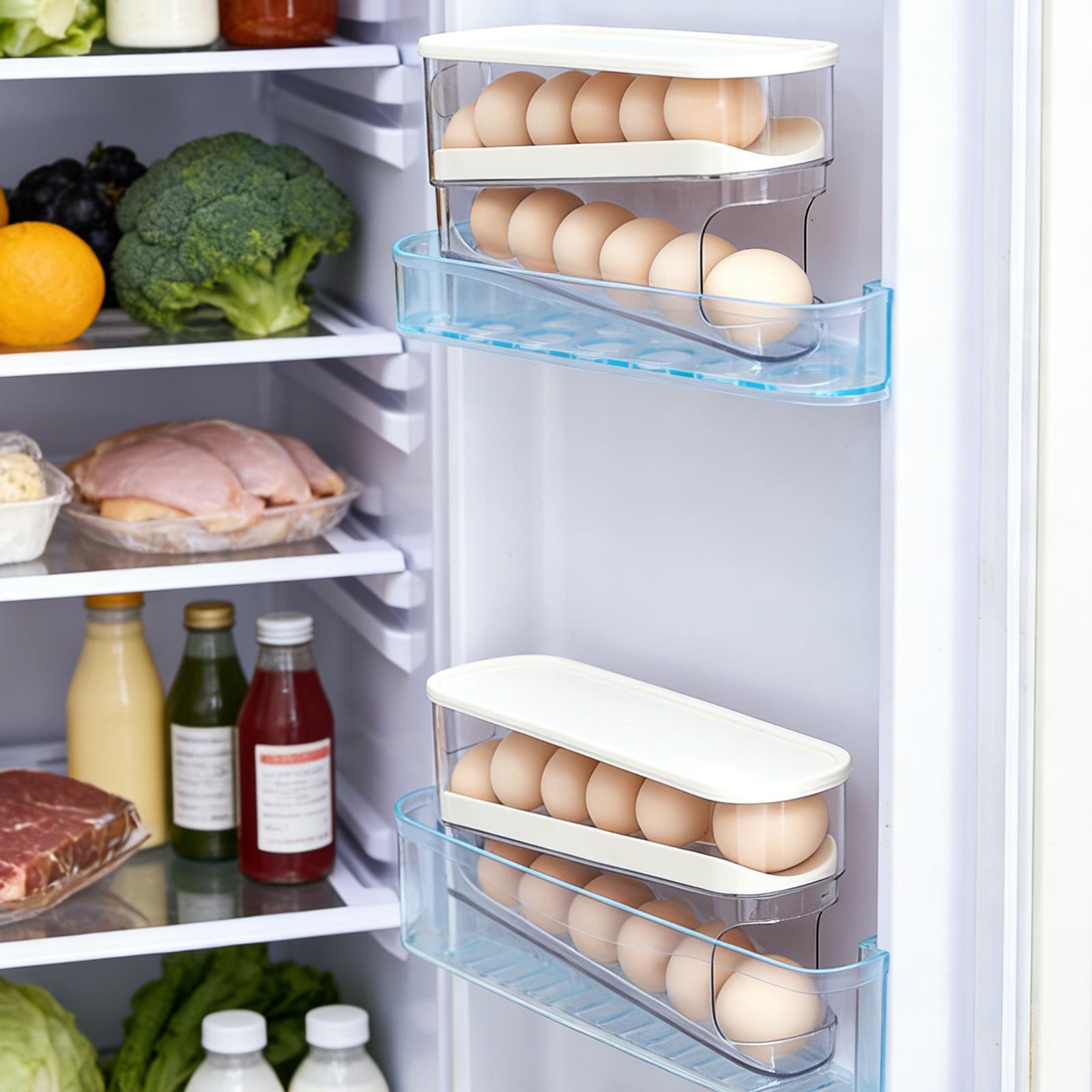 UFORU Automatic Egg Dispenser for Refrigerator, Auto-Rolling Egg Organizer with Lid & Handle, Slim Kitchen Storage Container for Fridge, Space-Saving Egg Holder for Countertop