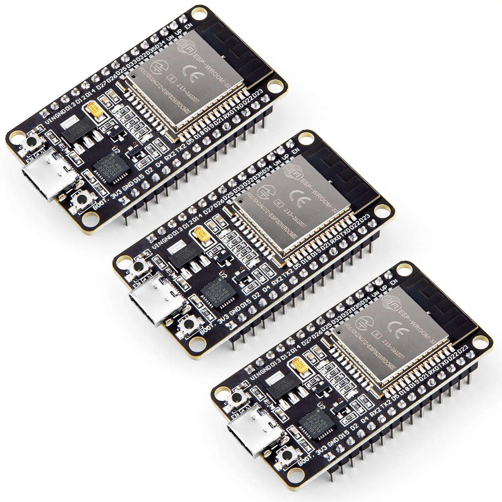 ELEGOO 3PCS ESP-32 Single Board Development Boards (USB-C), 2.4GHz Dual Mode WiFi+Bluetooth 4.2 Dual Core Microcontroller with CP2102 Chip, Clock Frequency, Dynamic Power Adjustment, Peripheral Interfaces, Processing Power Support for AP/STA/AP+STA tiktok