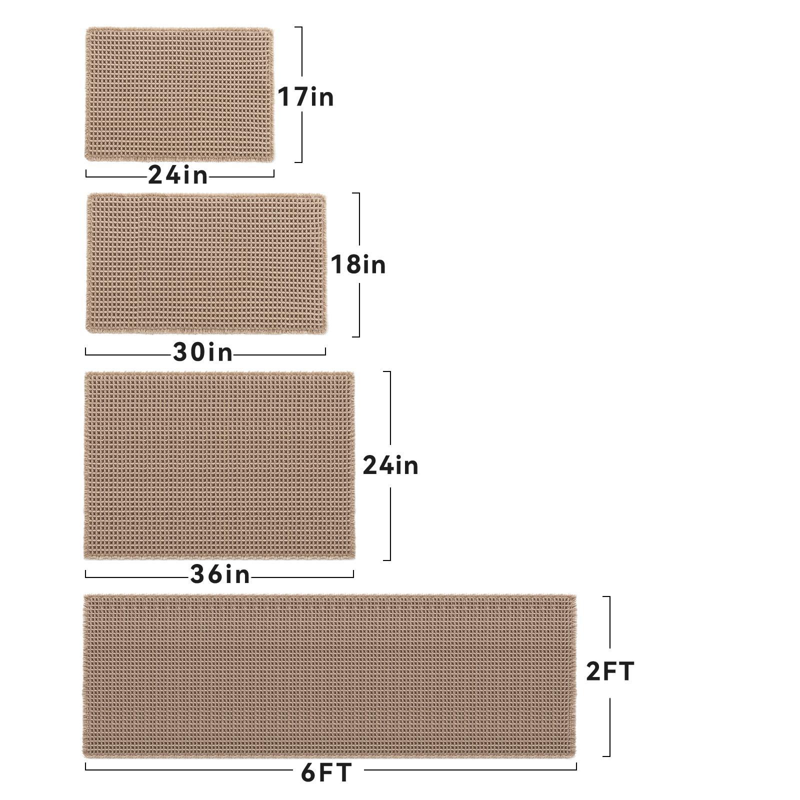 MontVoo Waffle Bath Mat, Ultra Soft, Non-Skid Plaid Design with Tassels, Absorbent, Machine Washable Knitted Mat for Bathroom, Kitchen & Hallway