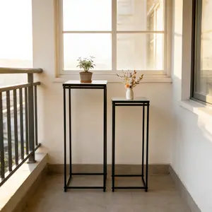 2-Pack Metal Plant Stand Set, Square Corner Display Shelf with Waterproof Baking Paint, Rust-Resistant Indoor Outdoor Decorative Rack for Home Store Wedding Party Decor