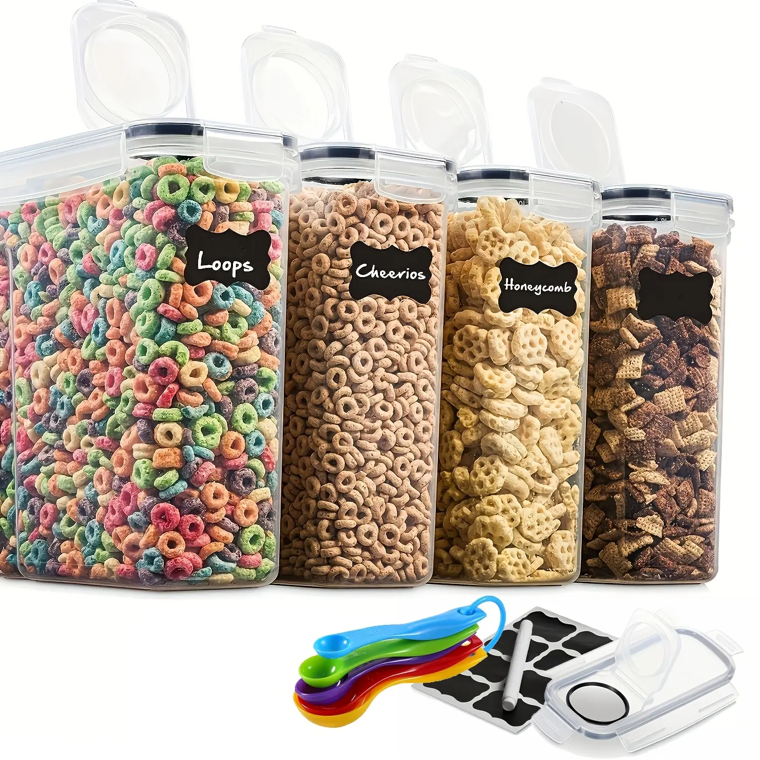 4 PCS Airtight Food Storage Canister Sets , 4L/135.2 Oz Cereal Containers Storage With Pour Spout For Kitchen & Pantry Organization Storage, Plastic Cereal Dispensers, for Grain, Nuts, Flour And Rice