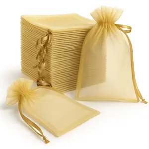 100 Pack Gold Organza Gift Bags with Drawstring, 6" x 9" – Wedding Party Favor Bags