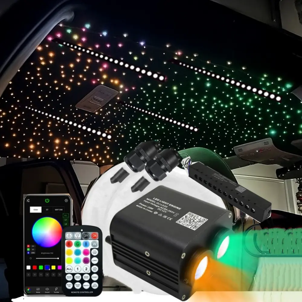 20W Twinkle Dual Color 1000 Starlight Headliner Kit with 120 White Shooting Stars, Fiber Strands Length 9.8ft,13.1ft. RGBW LED Star Ceiling Light  Starlight Car Roof Kit, Cool Car Accessories for Men, 1000 Starlight Headliner For Mustang,