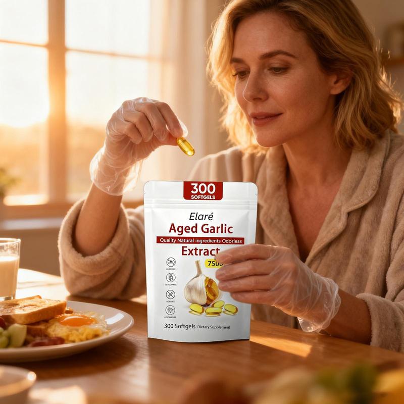 1 PACK Elare Aged Garlic Extract, 300 Softgels, 7500mg Odorless | Heart & Immune