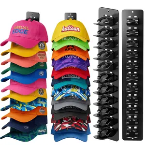 2 Pack Hat Organizer for Baseball Caps with Detachable DIY Hat Rack on Wall, Two Mounting Opration Hat Holder for Door Bedroom Closet Wall Decoration Display Hat Hanger Adhesive Screws and Nail Hold up to 22 Hats, Cap Rack for Wall Hat Storage Hooks Black