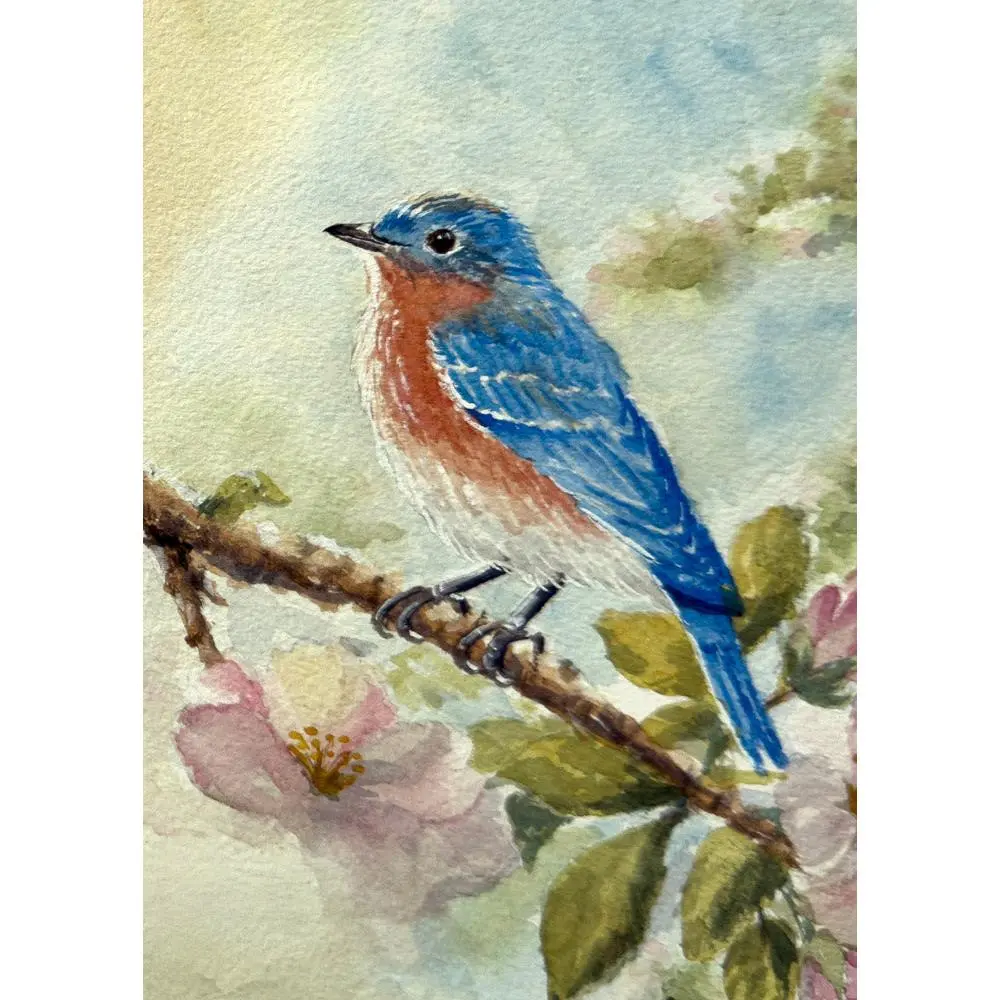 Spring Bluebird Original Watercolor Print
