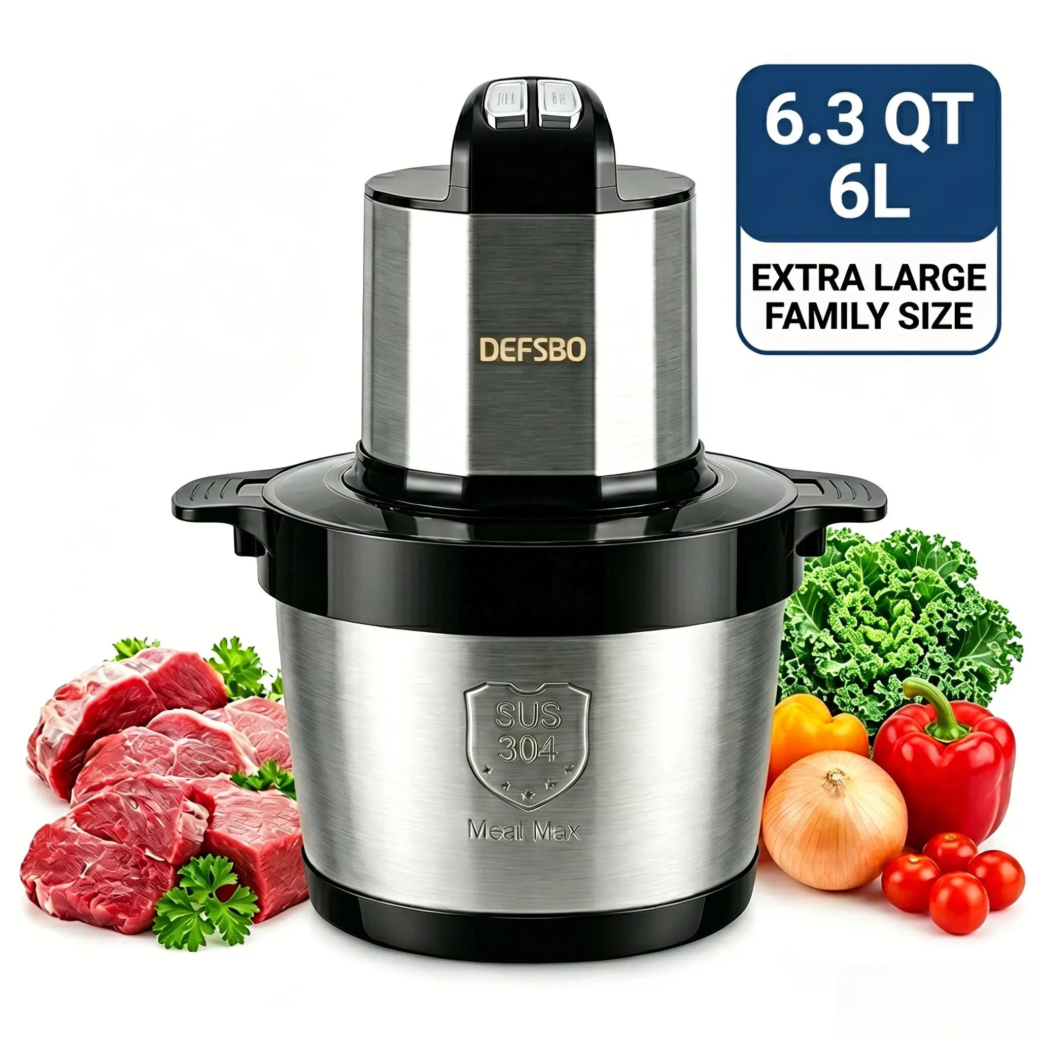 Household Kitchen Machine 500W Strong Brass Motor Food Processor - 5L Bowl, 5 Speed+Pulse, 6-Blade, Multifunctional Vegetable Chopper Tool, Even Herb Dicing, 2-Min Heat Protect for Home Kitchen Use