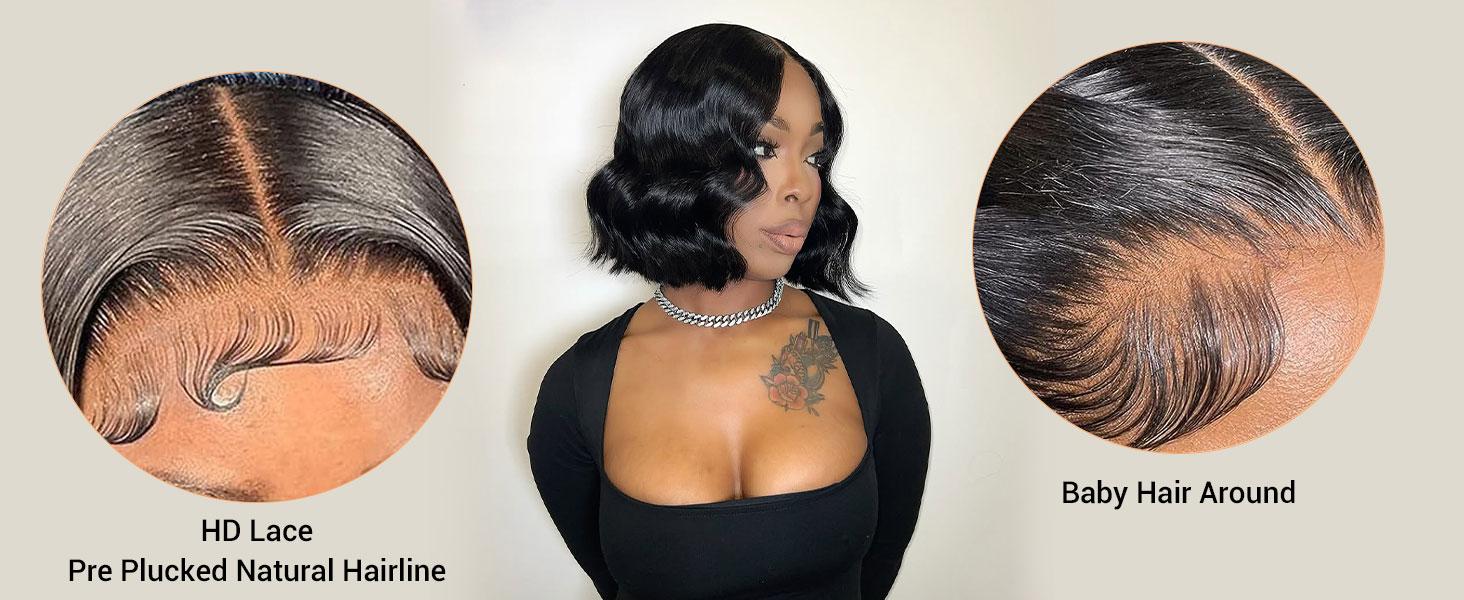 Nerkre TiktokShop Bob Wig Human Hair Body Wave Lace Front Wigs Human Hair 4x4 HD Transparent Lace Closure Wig 180% Density Pre Plucked Short Bob Wigs for Women Wet and Wavy Natural Black