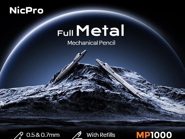 Nicpro Metal Mechanical Pencil Set 0.5 mm & 0.7mm with Case, Artist Pencil MP1000 with HB Lead Refill, Eraser, Eraser Refill For Art Writing Drafting Drawing