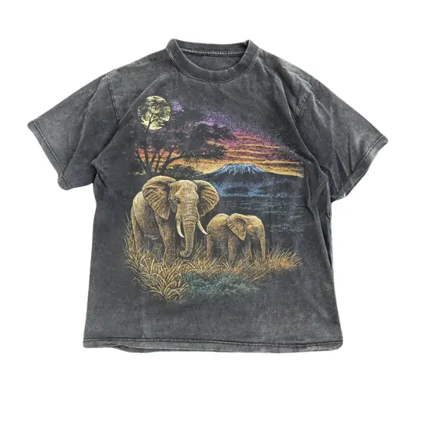 Vintage Elephant Graphic T-Shirt, African Safari Wildlife Tee, Vintage Nature Adventure Top, Animal Lover Gift- Unisex Menswear & Womenswear - Streetwear Tops - Casual Cotton Crewneck Shortsleeve Tshirt Round Neck Tropical