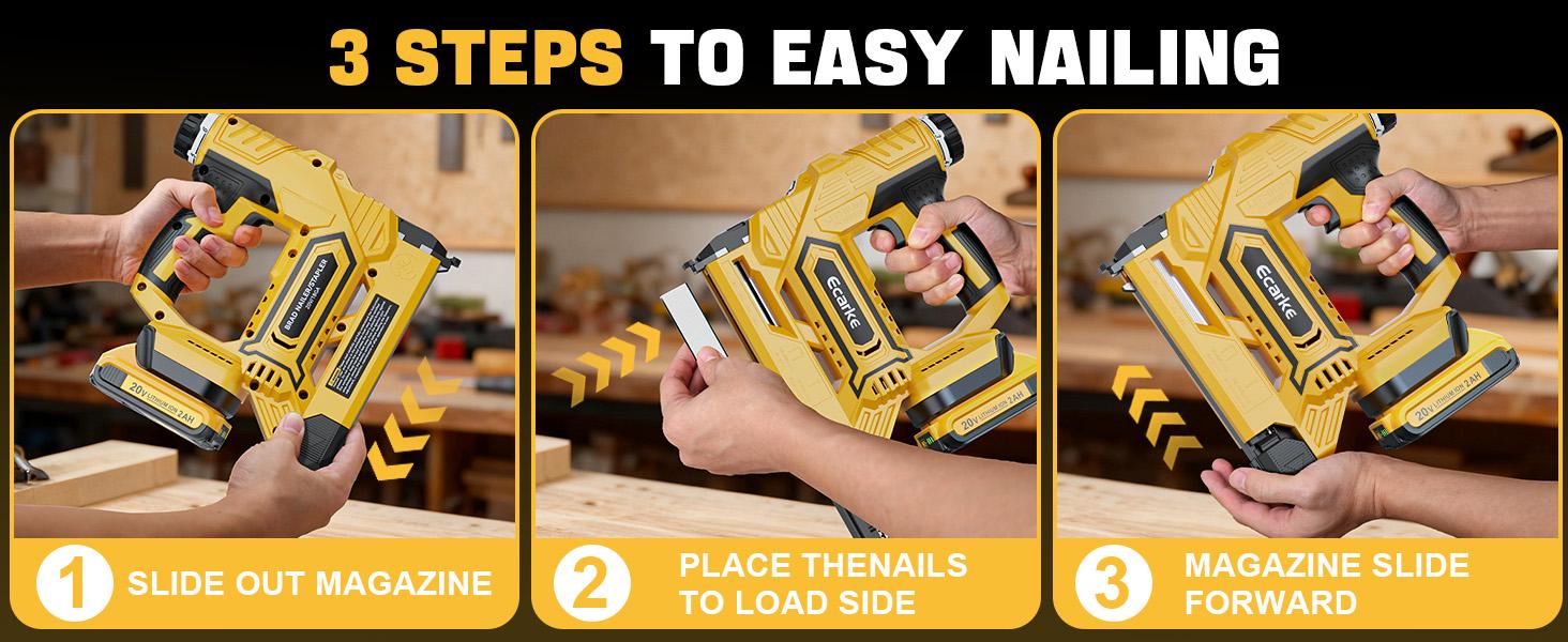 Ecarke Cordless Brad Nailer Compatible with Dewalt 20V Battery, 18 Gauge Electric Nail Gun Staple Gun with 2.0Ah Battery & Charger, 5/8 to 1-1/4 Inch 2 Modes Brushless Nail Gun with 100 Nails for Upholstery Wood