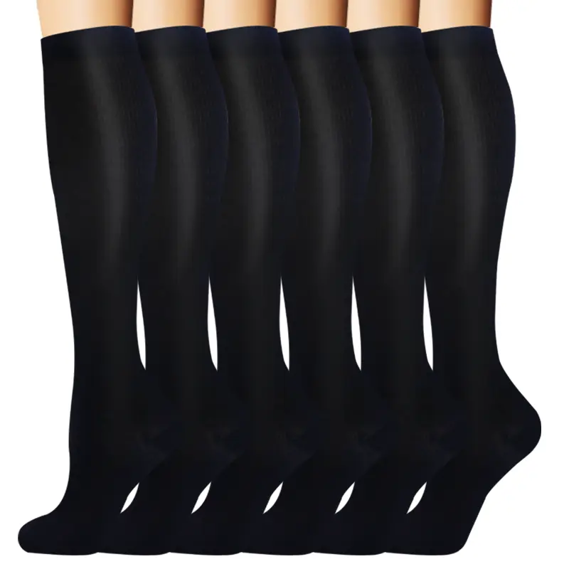 6 Pairs Unisex Compression Athletic Socks, Quick-Dry Polyester Calf Socks with Assorted Patterns to Boost Circulation & Reduce Fatigue, Elastic Socks