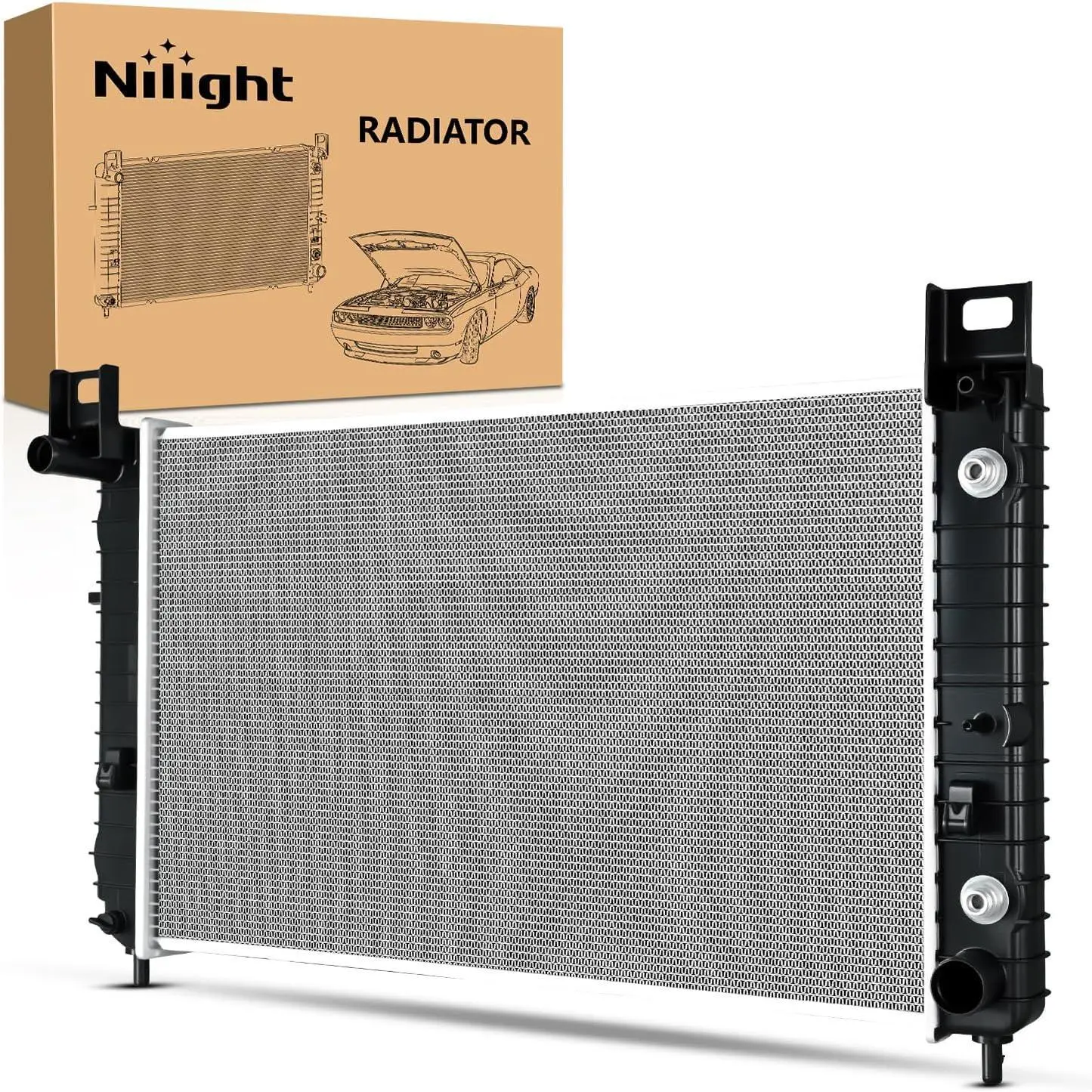 Nilight 28-in Precision Folded Premium Grade Aluminum Core Radiator, 1x New Leak-Tested Complete Unit, Prevents Coolant Loss, Increases Boiling Point, for Chevy/GMC/Cadillac (Silverado, Sierra 1500/2500, Yukon XL, Escalade, Automatic Trans, 1999-2006), 1X